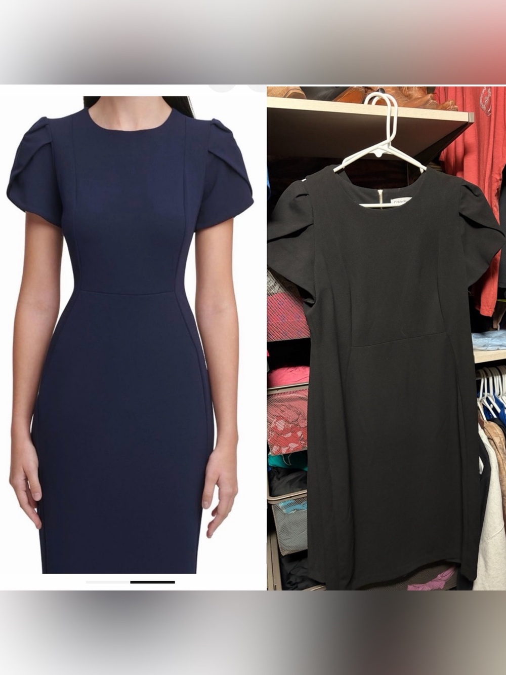 Calvin Klein Black Midi Dress with Tulip Sleeves